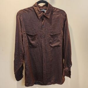 CHICO'S Design Stylish Brown Metalloc  Button-Up Shirt Size 2